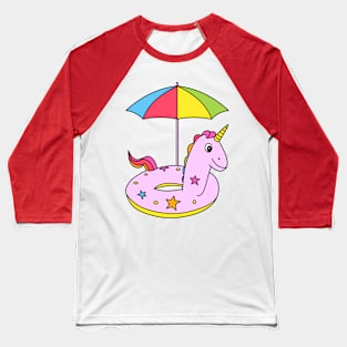 Funny Pink Cartoon Unicorn with umbrella Baseball T-Shirt